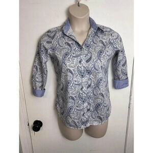 Chaps Blue & White Paisley contrast sleeves no iron Shirt size small #0944